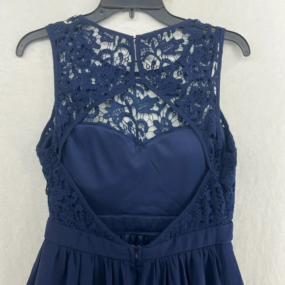 Lulus A-Line Dress Womens Sz S Navy Blue Crochet Cutout Back Sweetheart Neckline - Picture 8 of 13